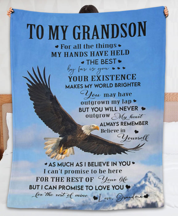 Personalized To My Grandson Blanket From Grandpa Grandma Eagle Makes My World Brighter Custom Name Gifts For Birthday