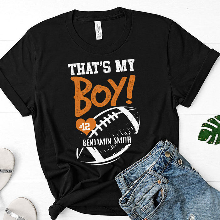 Personalized Shirt For Football Lovers That's My Boy Vintage Ball Custom Name & Number Family Member Game Day T-Shirt
