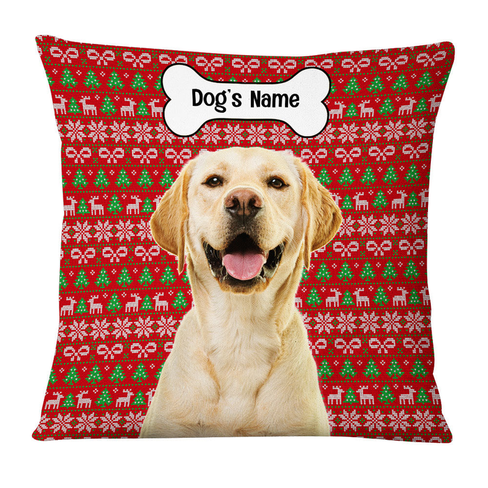 Personalized Square Pillow Gifts For Dog Owner Xmas Themed Reindeer Red Custom Name  & Photo Sofa Cushion For Christmas