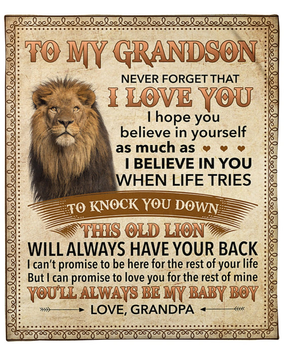 Personalized Blanket To My Grandson From Grandpa Always Have Your Back Lion Printed Rustic Design Custom Name