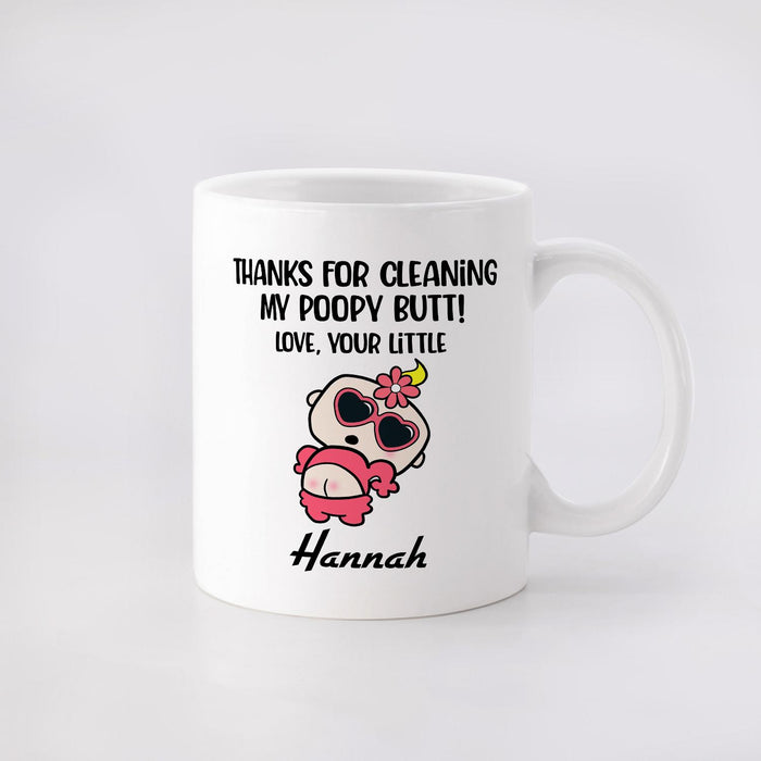 Personalized Ceramic Coffee Mug For Dad Thanks For Cleaning My Poopy Butt Baby Print Custom Kids Name 11 15oz Cup