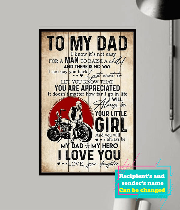 Personalized Poster for Dad Quotes I Will Always Be Little Girl Custom Name Kids Gifts For Father's Day