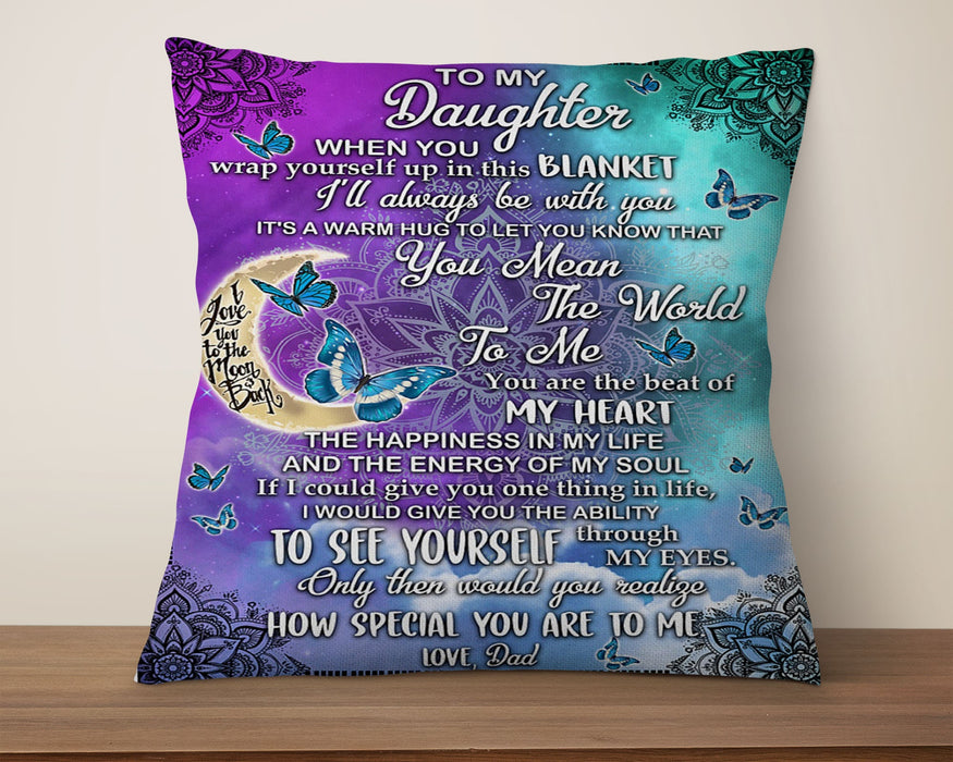 Personalized To My Daughter Square Pillow Butterflies Moon Mandala Lotus Pattern Custom Name Sofa Cushion Xmas Gifts