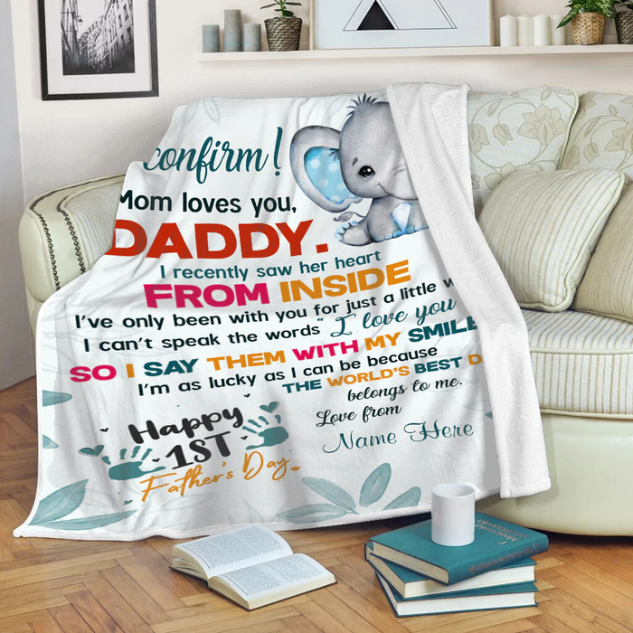 Personalized Blanket To My Dad From Baby Bump Happy First Father's Day Cute Funny Baby Elephant Print Custom Name