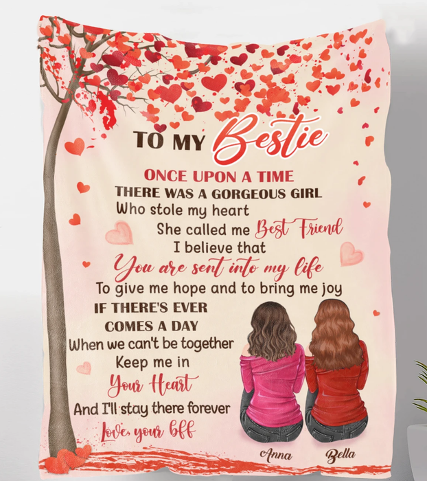 Personalized Blanket To My Bestie Once Upon A Time There Was A  Gorgeous Girl Print Heart Tree & Two Women Fleece Blanket