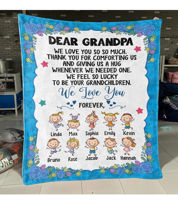 Personalized Blanket To My Grandpa From Grandkid Thank You For Comforting Flower & Cute Kid Custom Grandkids Name