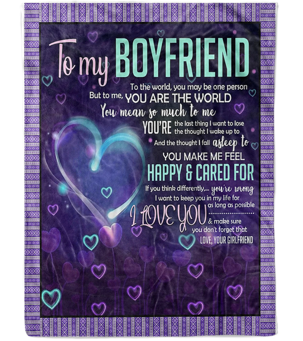 Personalized To My Boyfriend Blanket From Girlfriend To Me You Are The World Colorful Heart Printed Purple Design