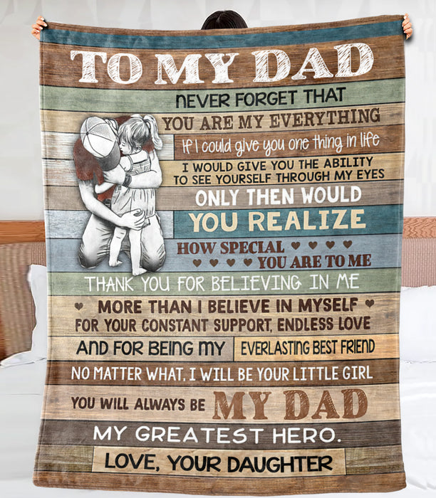 Personalized Blanket To My Dad From Daughter My Hero Dad And Baby Girl Printed Wooden Background Custom Name