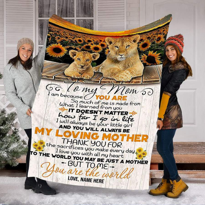 Personalized Rustic Wooden Blanket To My Mom Lion In The Garden Sunflower Blanket Custom Name