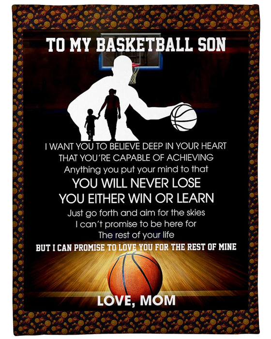 Personalized Sports Fleece Blanket To My Basketball Son Mom Hold Hand Son Prints Premium Blankets Custom Name