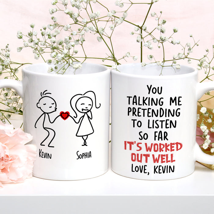Personalized Romantic Mug For Couple Pretending To Listen Funny Couple Print Custom Name 11 15oz Ceramic Coffee Cup