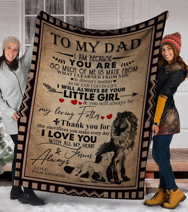 Personalized Fleece Blanket For Dad Print Sweet Photo Wolf Family Customized Blanket Gifts for Father's Day Thanksgiving Anniversary