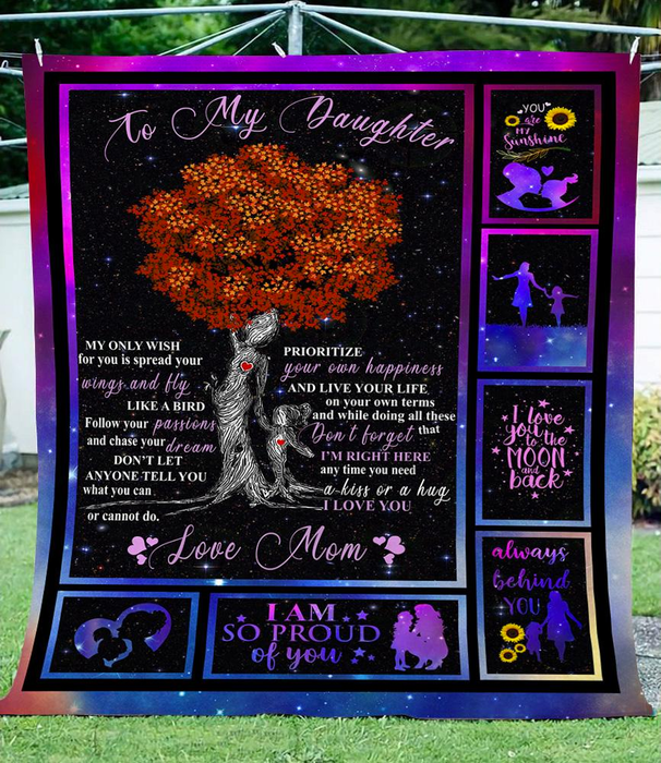 Personalized Tree Blankets To My Daughter Purple Galaxy Bakcground Fleece Blankets Custom Name