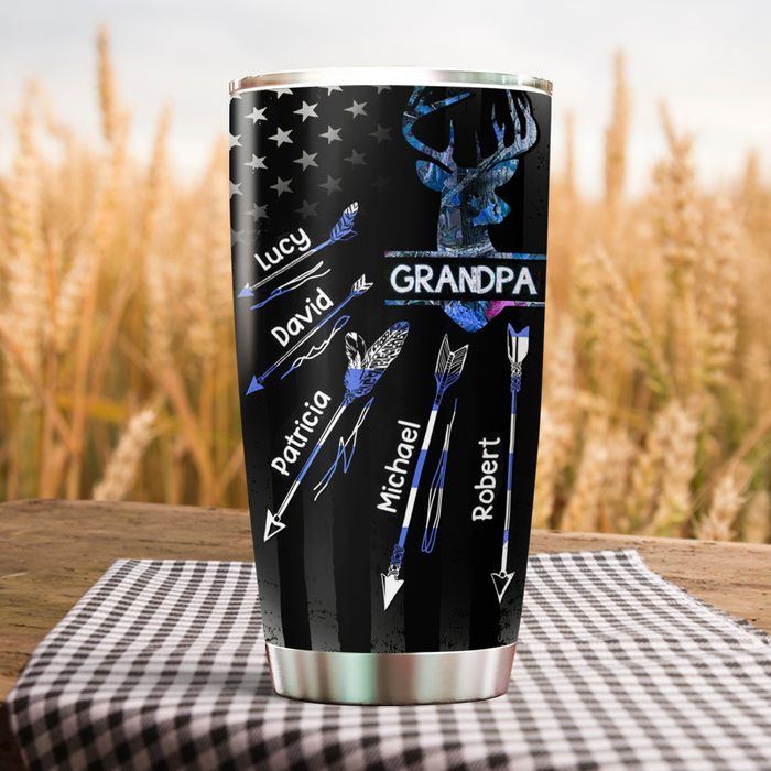 Personalized Tumbler For Grandpa From Grandkids Hunting Lovers Camouflage USA Flag Custom Name Travel Cup Birthday Gifts