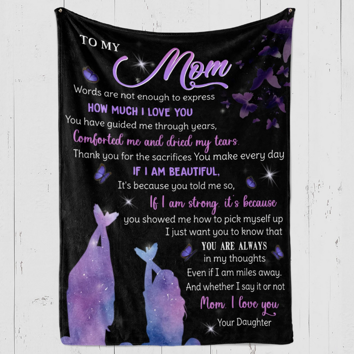 Personalized Black Fleece Blanket To My Mom Purple Mommy Daughter & Butterfly Prints Custom Name Lovely Blankets