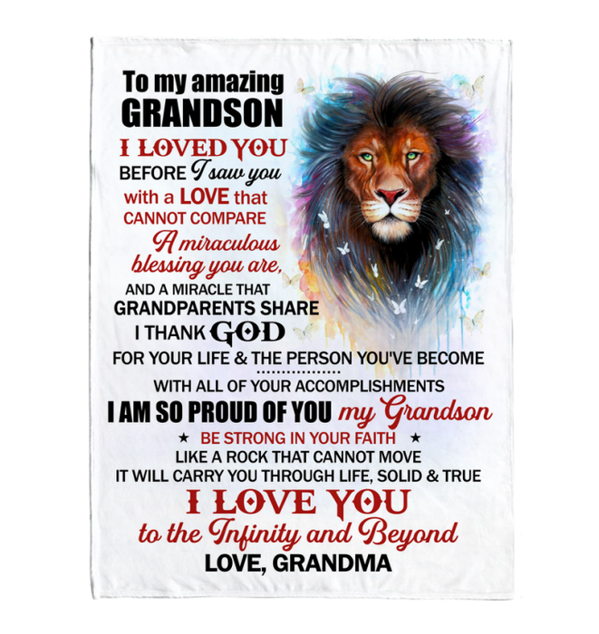 Personalized To My Grandson Blanket From Grandparents Lion I Loved You Before I Saw You Custom Name Gifts For Birthday
