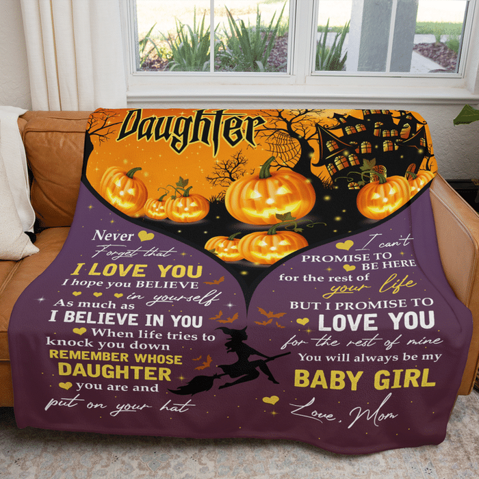 Personalized Fleece Blanket To My Granddaughter Never Forget That I Love You Flying Witch Pumpkin Lantern Printed