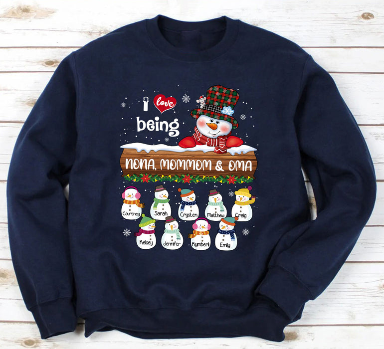 Personalized Sweatshirt For Grandma From Grandkids Snowmen I Love Being Nona Mommom Oma Custom Name Gifts For Christmas