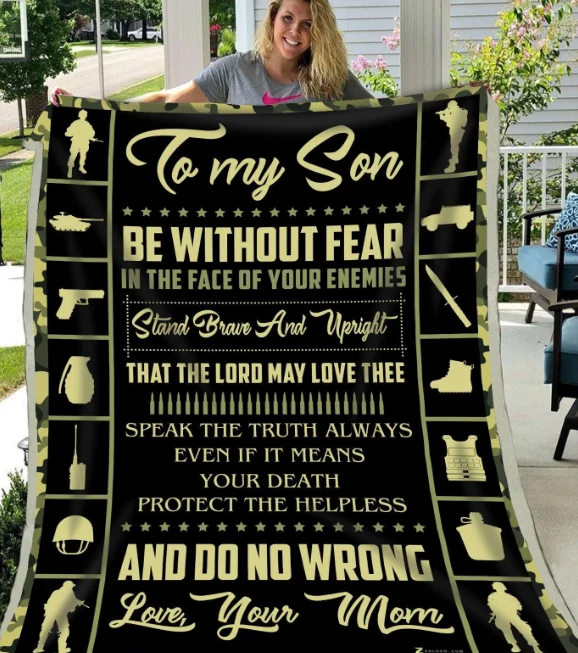 Personalized To My Son Fleece Blanket Be Without Fear In The Face Of Your Enemies Veteran Blanket