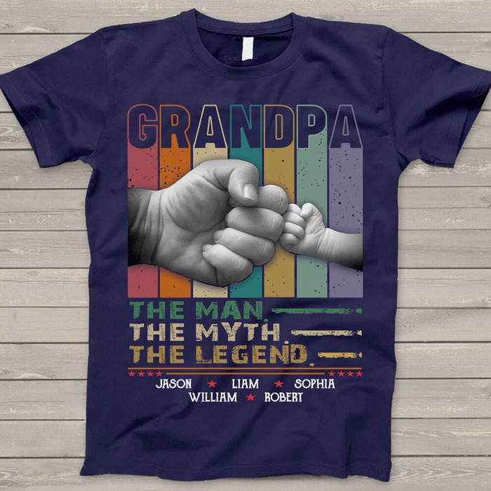 Personalized T-Shirt For Grandpa Colorful Stripes Design Fist Bump Print Custom Name Father's Day Shirt