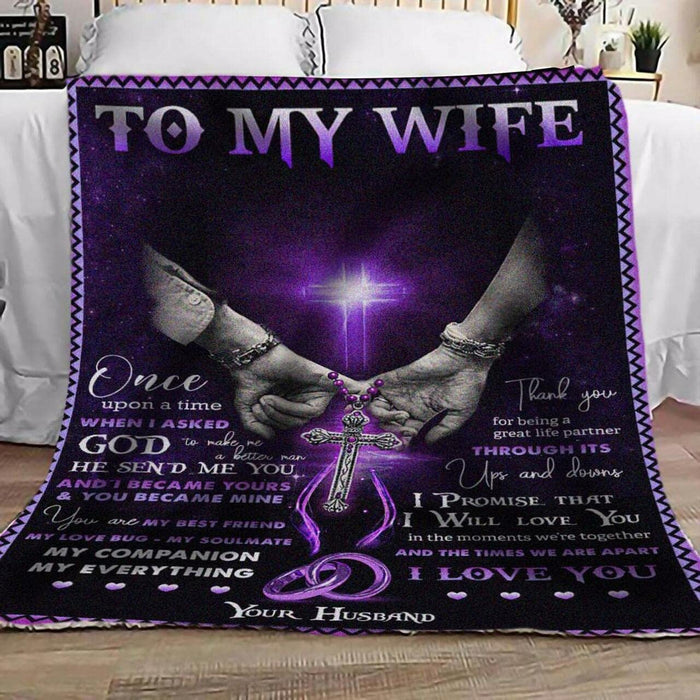 Personalized Blanket To My Wife From Husband I Promise Hand In Hand With Cross Print Galaxy Background Custom Name