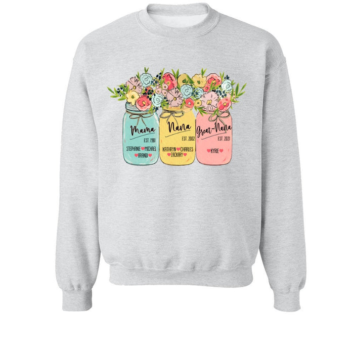 Personalized Sweatshirt For Grandma From Grandkids Mama Nana Greatnana Flowers Jar Custom Name Shirt Gifts For Christmas