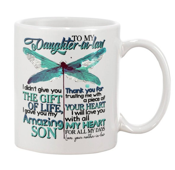 Personalized Coffee Mug Gifts For Daughter In Law Dragonfly A Piece Of Your Heart Custom Name White Cup For Birthday