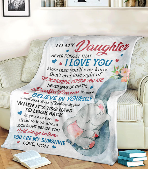 Personalized To My Daughter Blanket From Mom Sleeping Elephant Premium Blanket Never Forget That I Love You