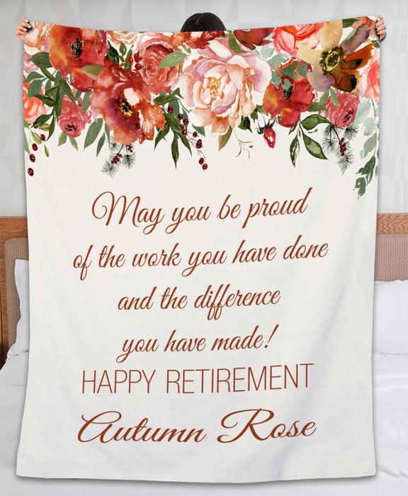 Personalized Retirement Blanket May Your Retirement Be Filled With Happiness Beautiful Flower Design Custom Name