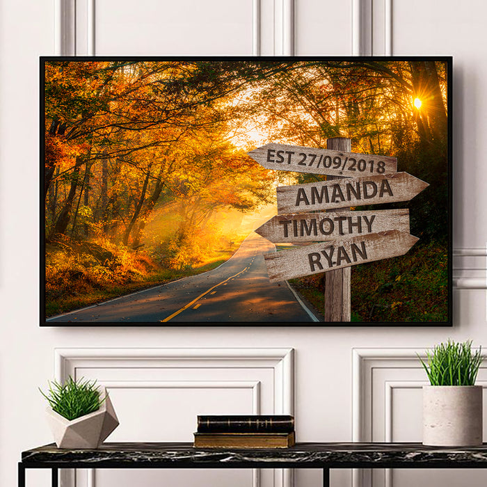 Personalized Wall Art Canvas For Family Autumn Road Street Sign Est Year Poster Custom Multi Name & Date