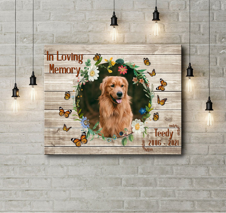Personalized Memorial Canvas Wall Art For Loss Of Pet Flower Wreath Butterflies In Loving Memory Custom Name & Photo