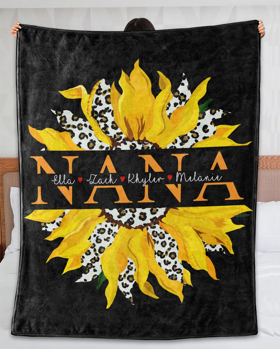 Personalized To My Grandma Blanket From Grandkids Nana Sunflower Monogram Custom Name Gifts For Christmas