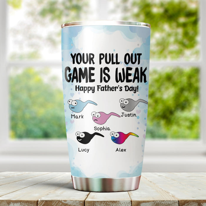 Personalized To My Dad Tumbler From Son Daughter Your Pull Out Game Is Weak Sperms Custom Name Travel Cup Birthday Gifts