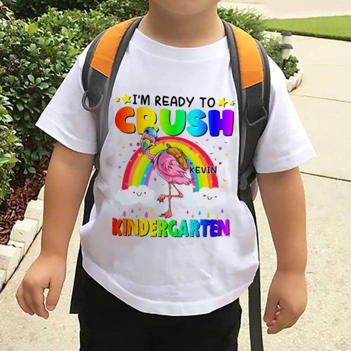 Personalized T-Shirt For Kids I'm Ready To Crush Kindergarten Colorful Design Rainbow & Flamingo Print Custom Name