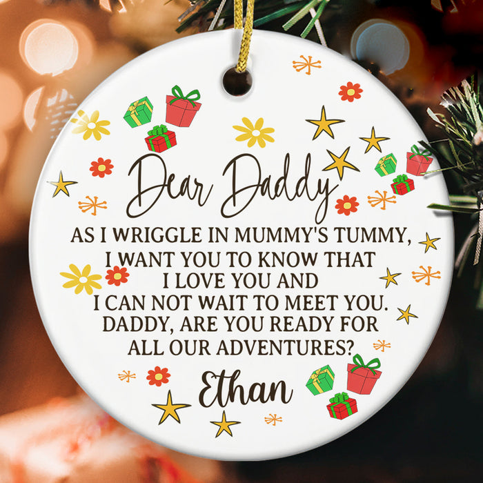 Personalized Ornament For New Dad As I Wriggle In Mummy's Tummy Flower Custom Name Hanging Tree First Christmas Gifts