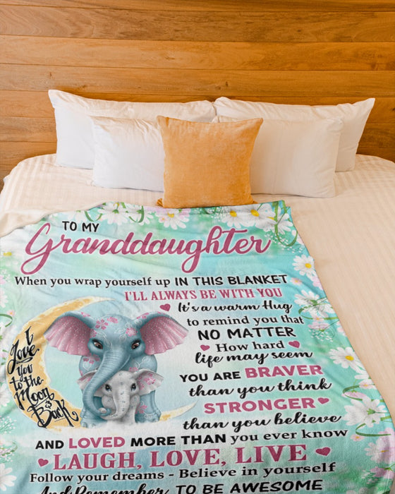 Personalized To My Granddaughter Blanket From Grandparents Cute Hugging Elephant Daisy Floral Custom Name Xmas Gifts