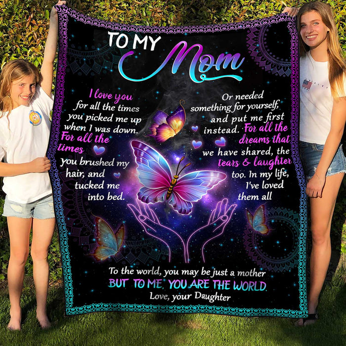 Personalized To My Mom Blanket From Daughter For All The Times You Picked Me Up Butterflies & Heart Printed