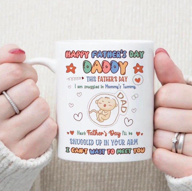 Personalized White Ceramic Coffee Mug For New Dad Next Father's Day Cute Funny Baby Bump Custom Baby's Name 11 15oz Cup