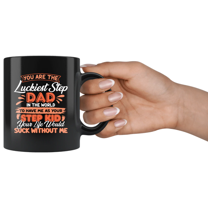 Personalized Ceramic Coffee Mug For Bonus Dad The Luckiest Step Dad Into Custom Kids Name 11 15oz Father's Day Cup