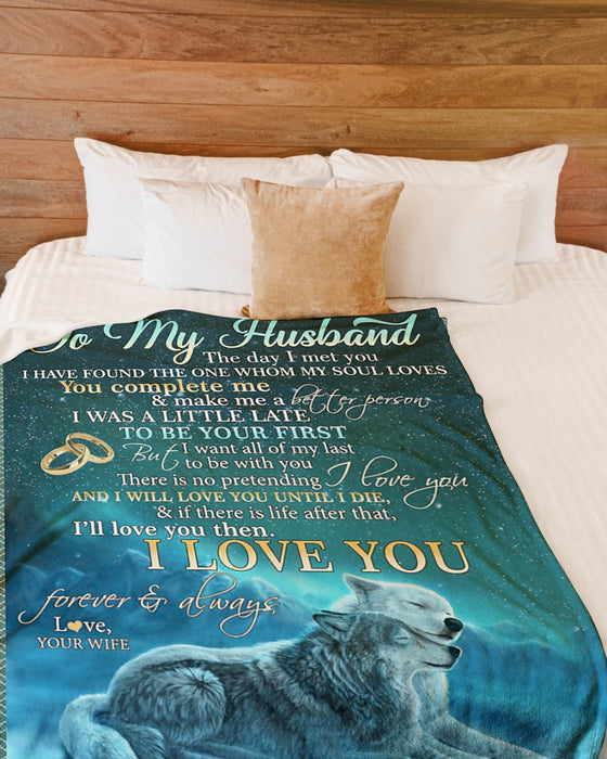 Personalized Blanket To My Husband From Wife I Love You Romantic Wolf Couple Under Star Night Print Custom Name