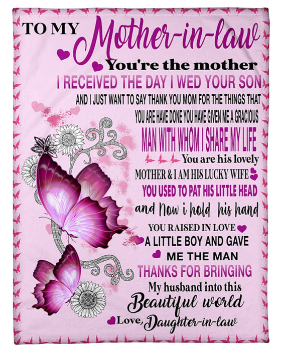 Personalized Blanket To My Mother In Law From Daughter Thank You Beautiful Flower & Butterfly Printed Custom Name