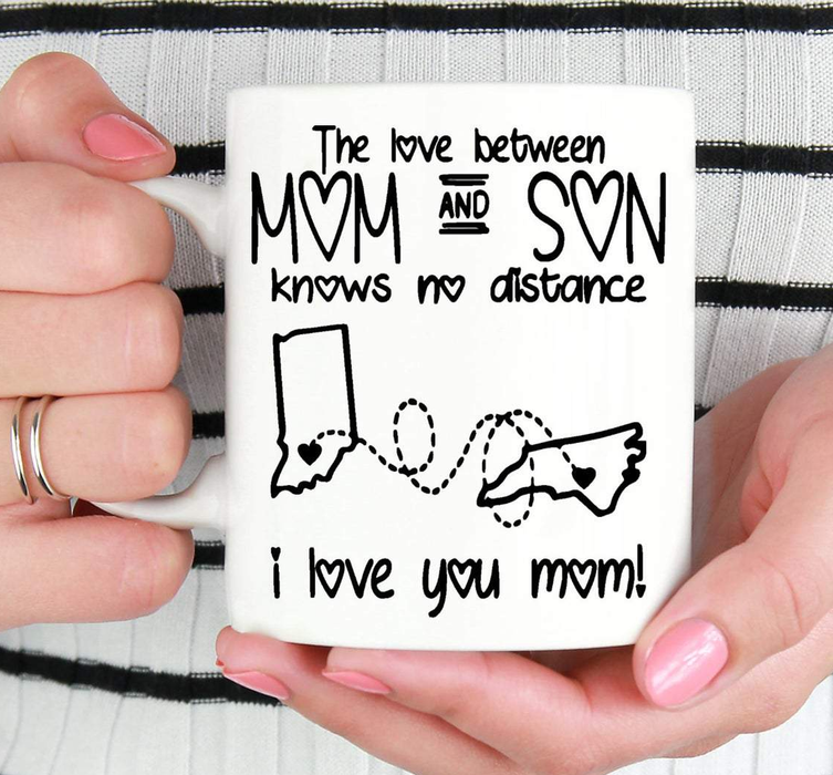 Personalized Coffee Mug For Mom Mommy From Son I Love You State To State Custom Name White Cup Long Distance Gifts