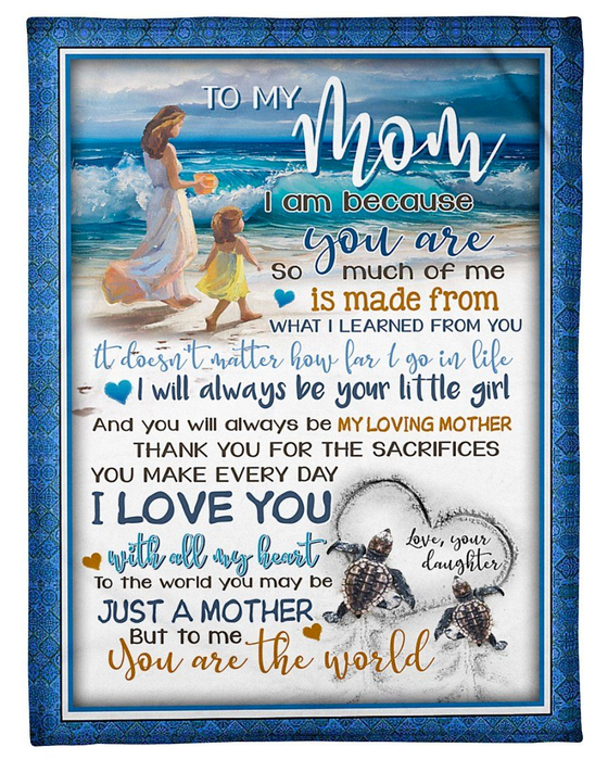 Personalized Ocean Blanket To My Mom Sea Turtle On The Beach Printed Blanket For Mothers Day Custom Name