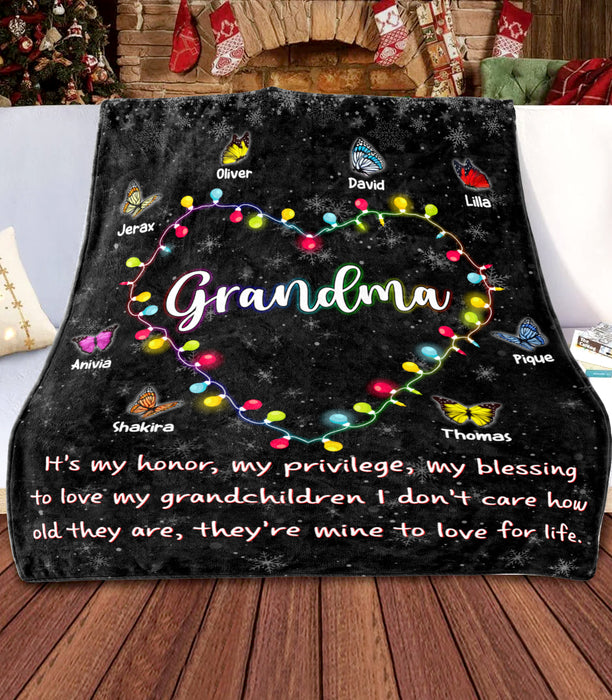 Personalized To My Grandma Blanket From Grandkids It's My Honor Heart Butterflies Snowflakes Custom Name Christmas Gifts