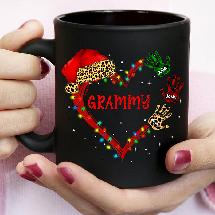 Personalized Coffee Mug Gifts For Grandma Hand Printed Santa Hat Leopard Heart Custom Grandkids Name Christmas Black Cup