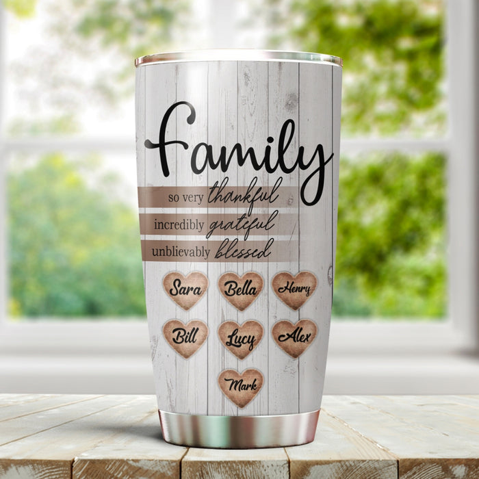Personalized Tumbler For Grandma Family Thankful Grateful Blessed Wooden Custom Grandkids Name Travel Cup Birthday Gifts