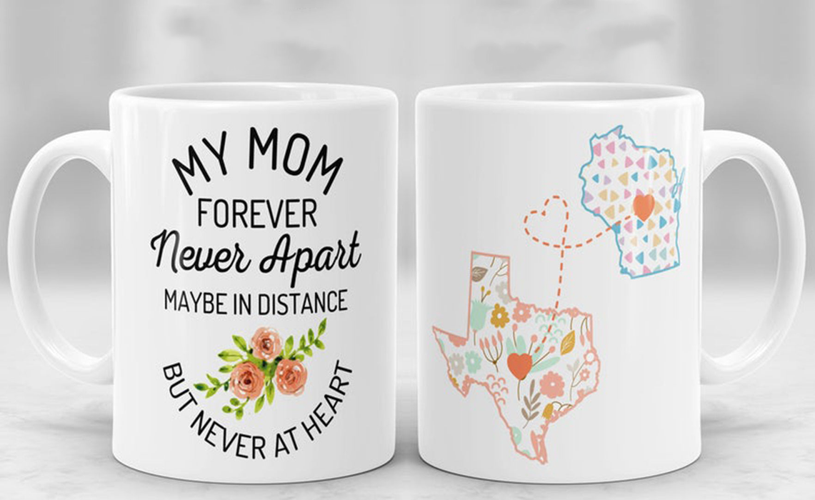 Personalized Coffee Mug For Mom Dad From Daughter Son Never Apart At Heart Custom Name White Cup Long Distance Gifts