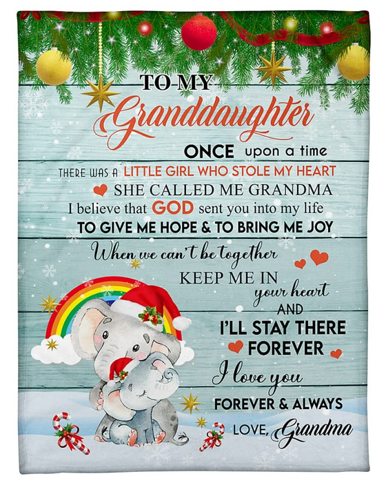 Personalized Xmas Fleece Blanket To My Granddaughter From Grandma Cute Rainbow Elephant Hug Prints Custom Name