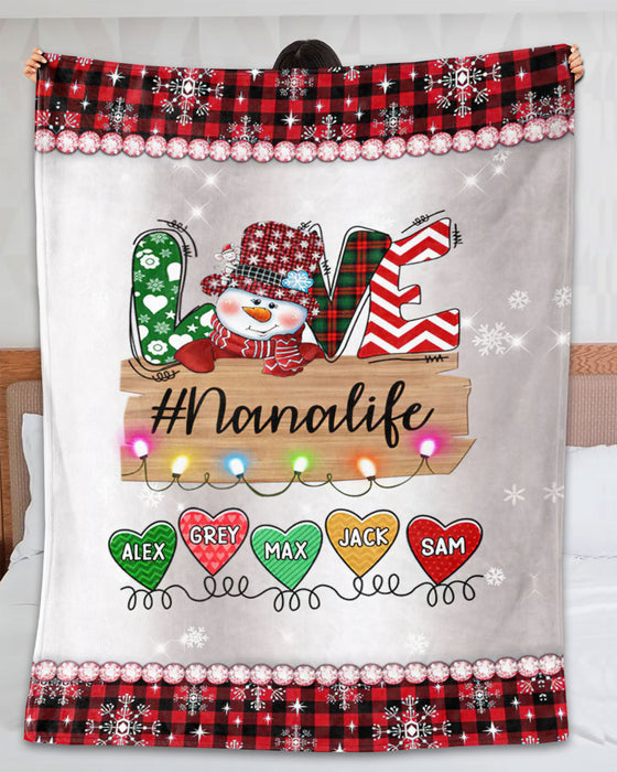 Personalized To My Grandma Blanket From Grandkids Life Snowman Heart Rings Red Plaid Custom Name Gifts For Christmas