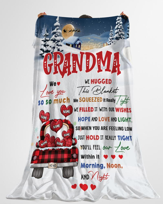 Personalized To My Grandma Blanket From Grandkids Xoxo Plaid Truck Heart Snow  Custom Name Gifts For Christmas